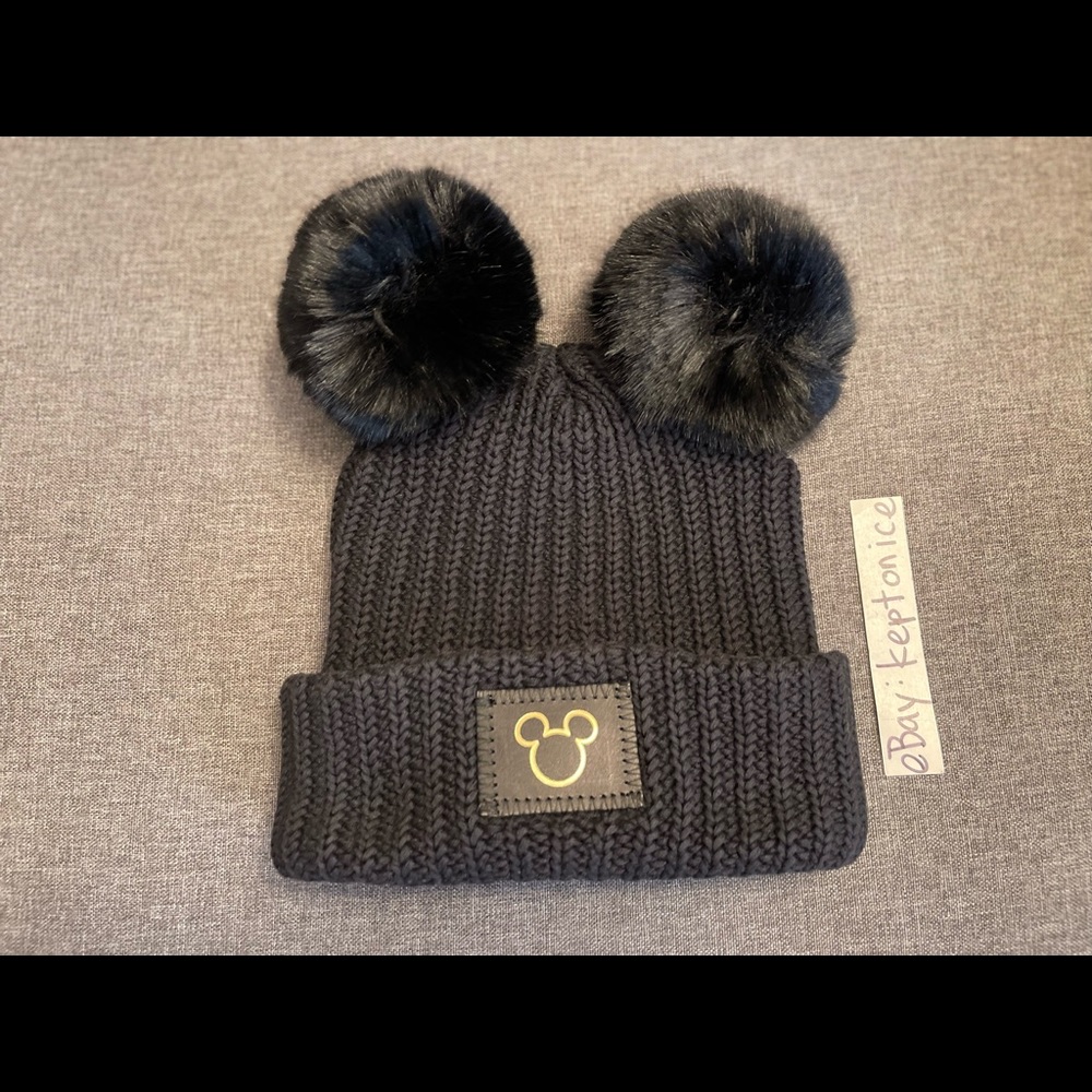 Love Your Melon Mickey Mouse Black Gold Foil Double Pom Beanie NWT Nordstrom